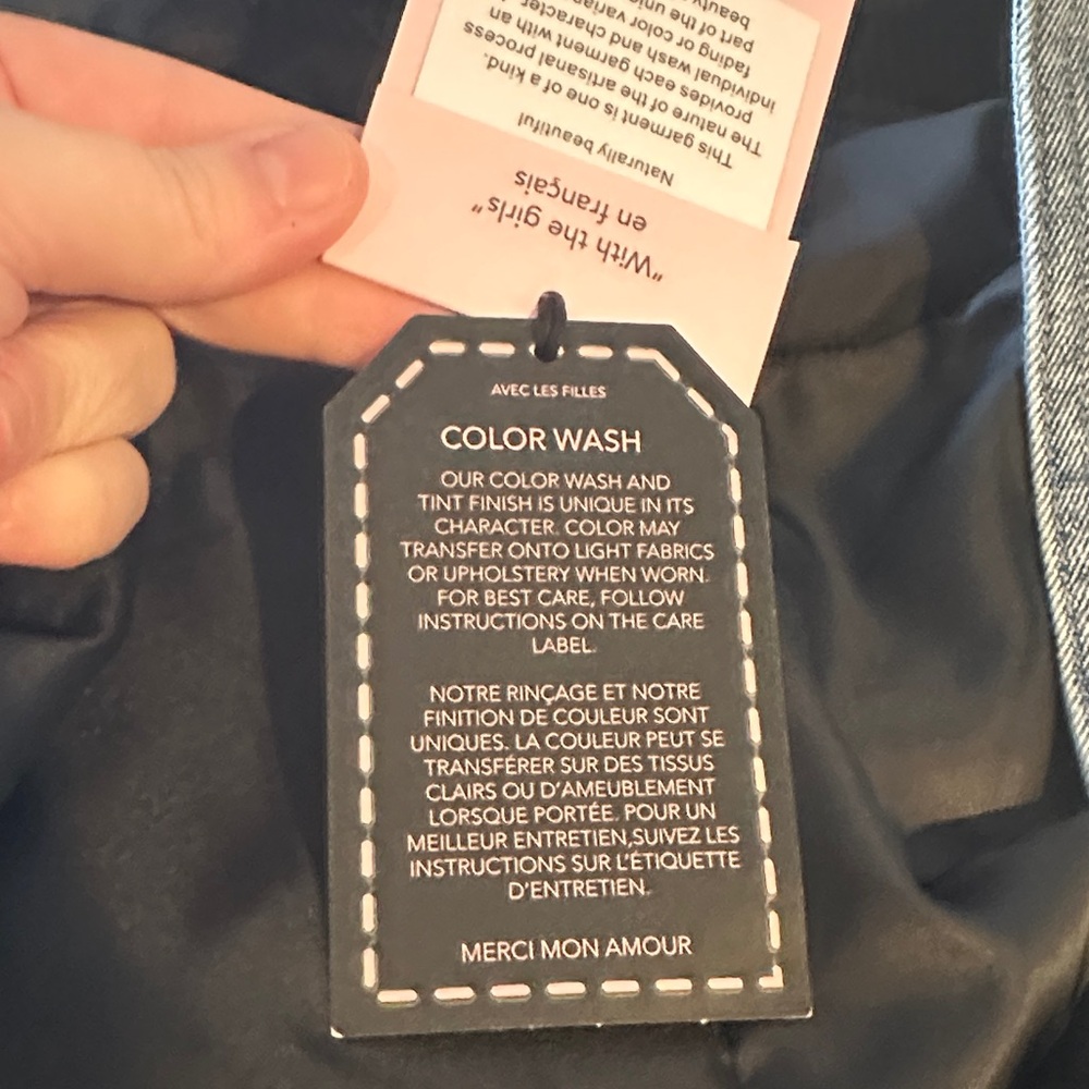 NWT Avec Les Filles Denim Jean Bomber Jacket Black Raglan Sleeves Sz Large - Picture 7 of 9